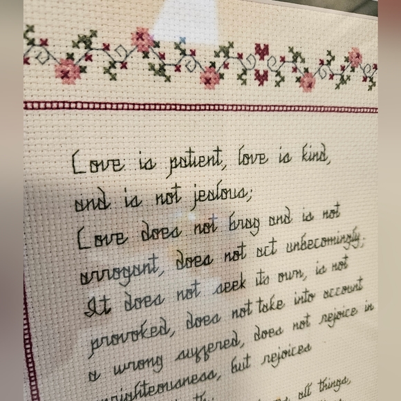 Vintage love is patient Corinthians needlepoint cross stitch - Picture 2 of 7